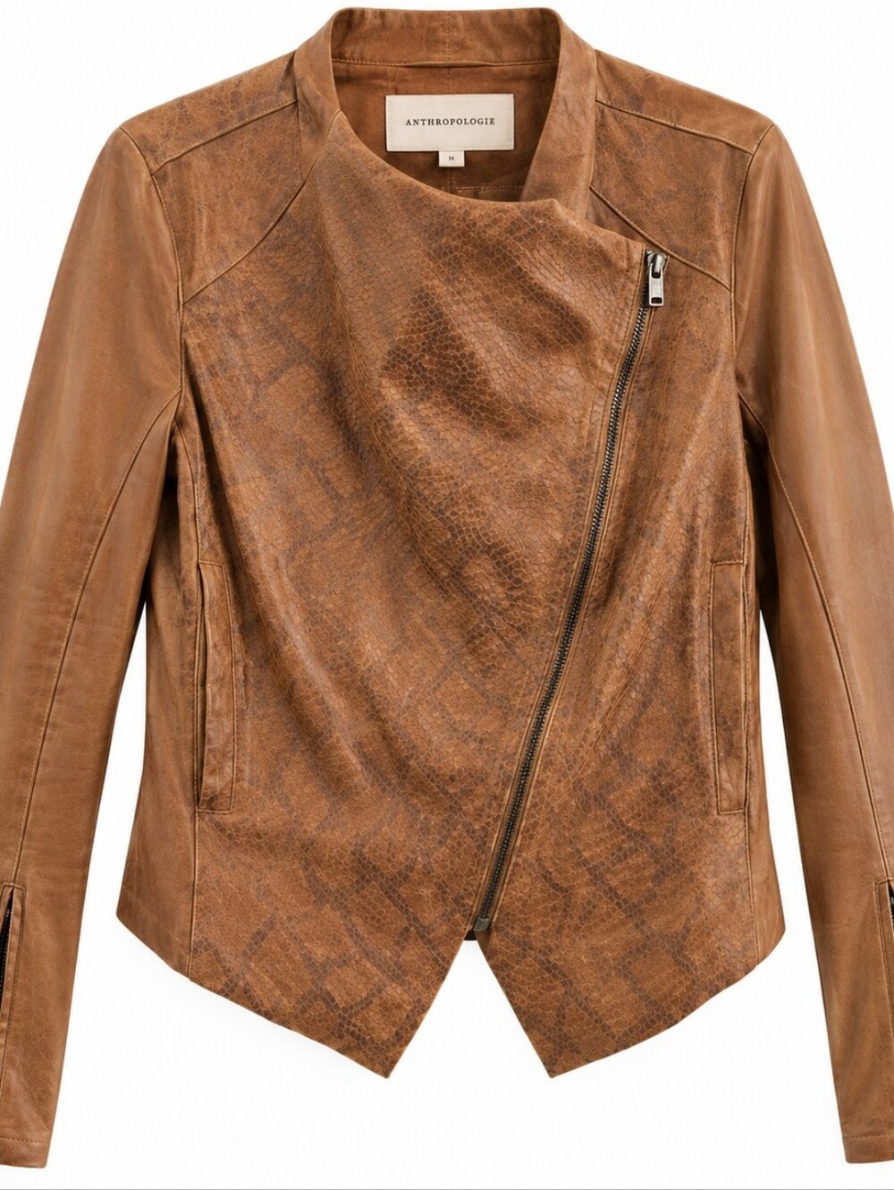 Anthropologie Tan/Brown Faux-Leather Asymmetrical Zip Jacket